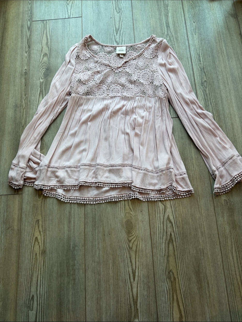 Knox Rose Lace Yoke Boho Blouse - Blush Pink